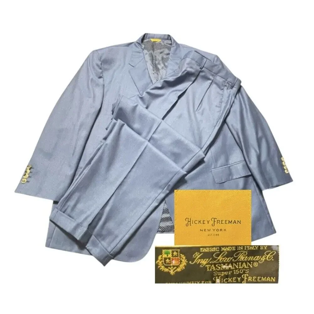 Hickey Freeman Suit Mens Sz 54 R Blue 2pc USA Loro Piana Tasmanian Pants 46 MINT